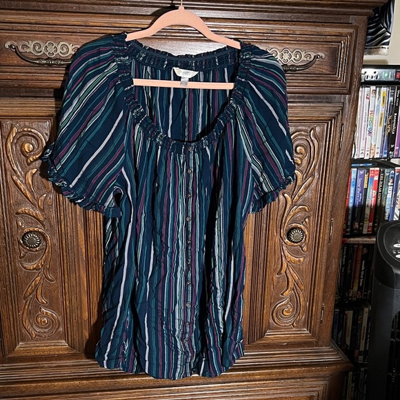 Terra & Sky Tops - Terra & Sky Women's Striped Top - Blue and Purple